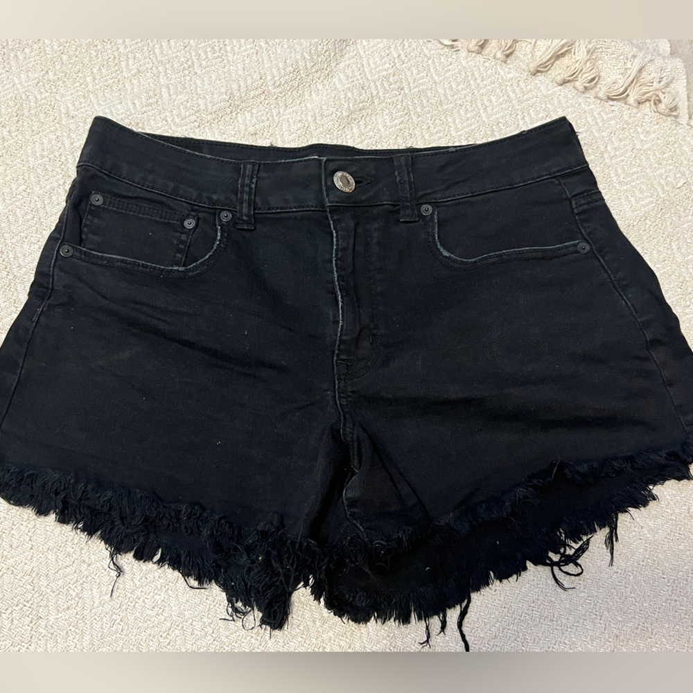 American eagle high rise black distressed jean shorts